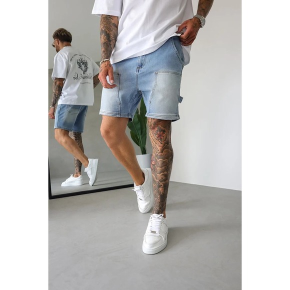 Sinners Attire Other - Men's Light Blue Denim Utility Shorts